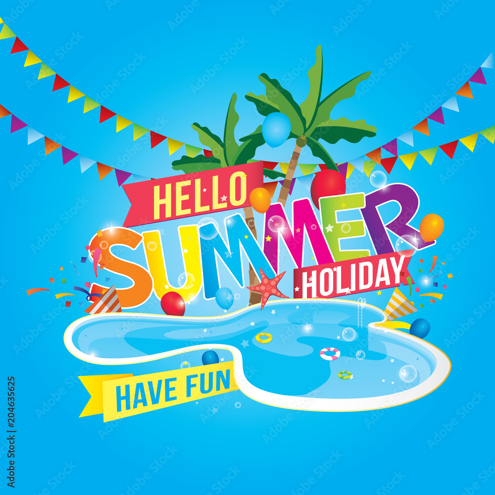 Vector hello summer background design for summer party poster, banner, postcard. Vector illustration