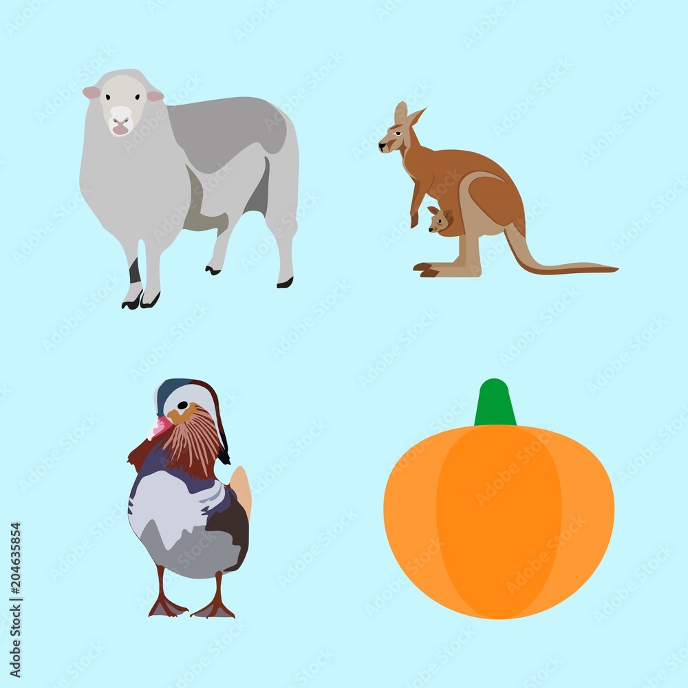 icons about Animal with lamb, joey, tail, field and white