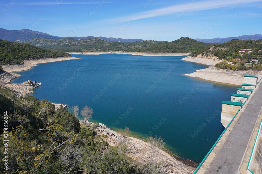 The reservoir and dam of Darnius Boadella in the Province of Girona, Alt Emporda, Catalonia, Spain
