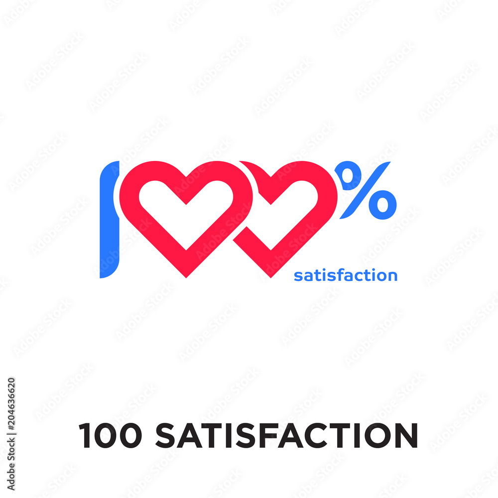 100 satisfaction logo isolated on white background , colorful vector icon, brand sign & symbol for your business