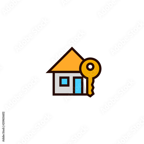 house key icon. home owner symbol. simple clean thin outline style design.