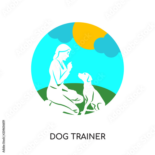dog trainer logo isolated on white background , colorful vector icon, brand sign & symbol for your business