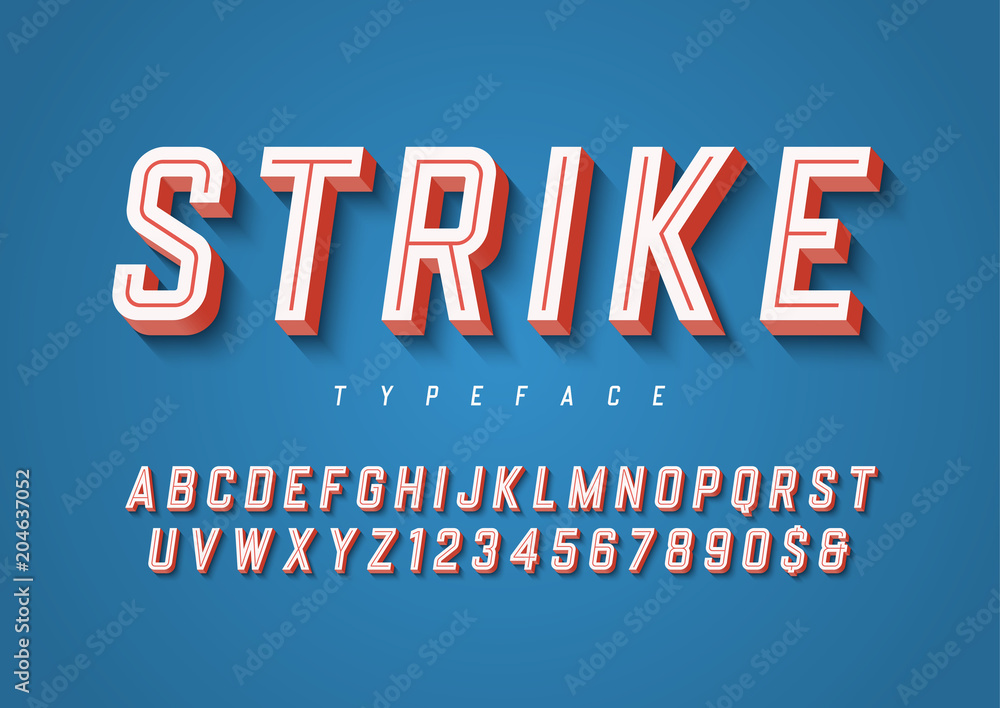 Strike trendy inline sports display font design, alphabet, typeface