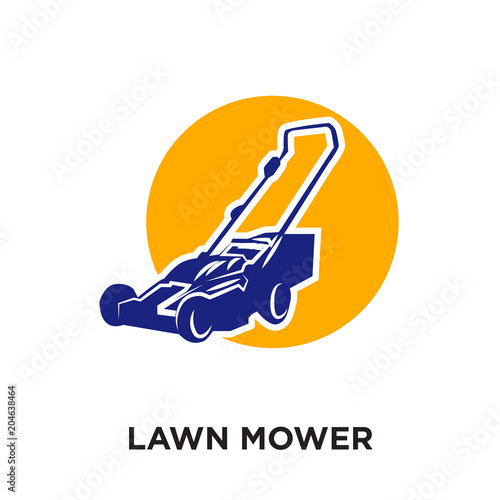 lawn mower logo isolated on white background , colorful vector icon, brand sign & symbol for your business