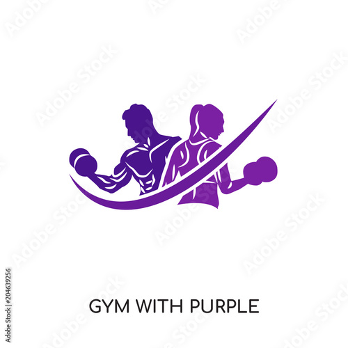 gym with purple logo isolated on white background , colorful vector icon, brand sign & symbol for your business