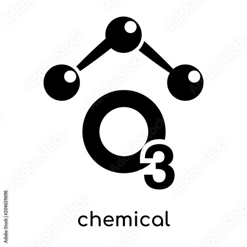 chemical symbol for ozone isolated on white background , black vector sign and symbols