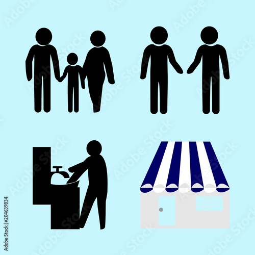 icons about Human with humans, crane, soap, water and member