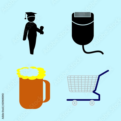 icons about Human with store, basket, graduate, hat and isolated
