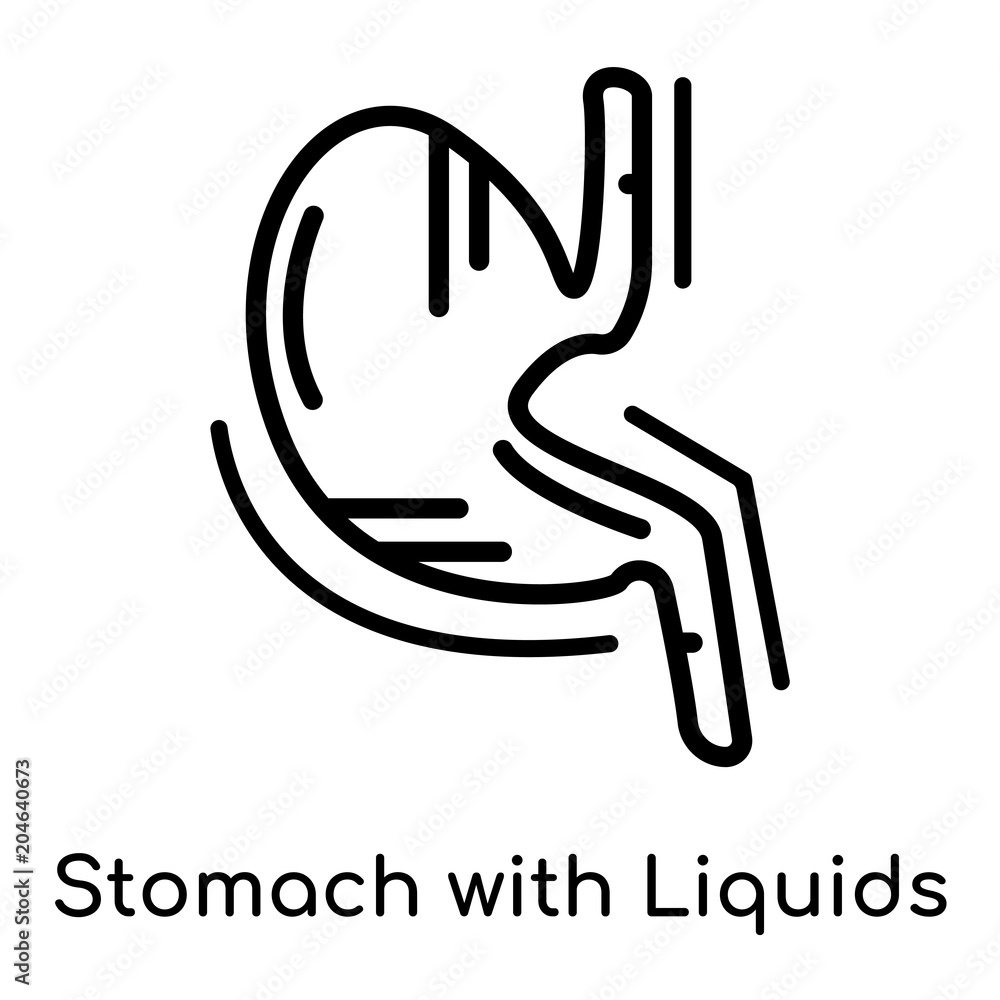 Stomach with Liquids icon isolated on white background , black outline sign, linear modern symbol Stomach with Liquids icon isolated on white background , black outline sign, linear modern symbol