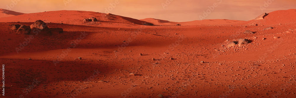 Naklejka premium krajobraz na planecie Mars, malownicza pustynia na czerwonej planecie