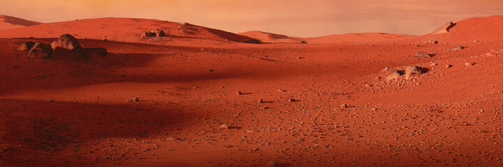 Crédence de cuisine Rouge landscape on planet Mars, scenic desert on the red planet  © dottedyeti