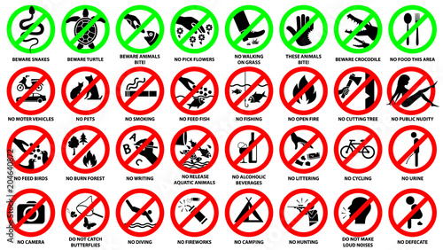prohibition sign icon set for public park