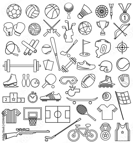 sport equipment outline icon set