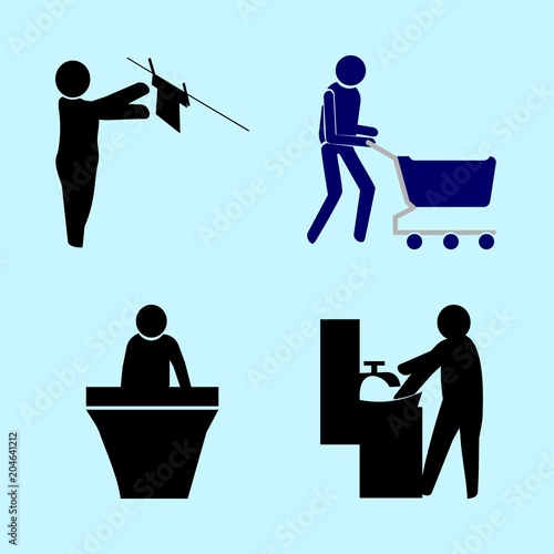 icons about Human with wash, hanging up laundry, manager, human and reception