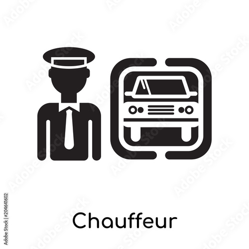 Chauffeur isolated on white background , black filled vector sign and symbols