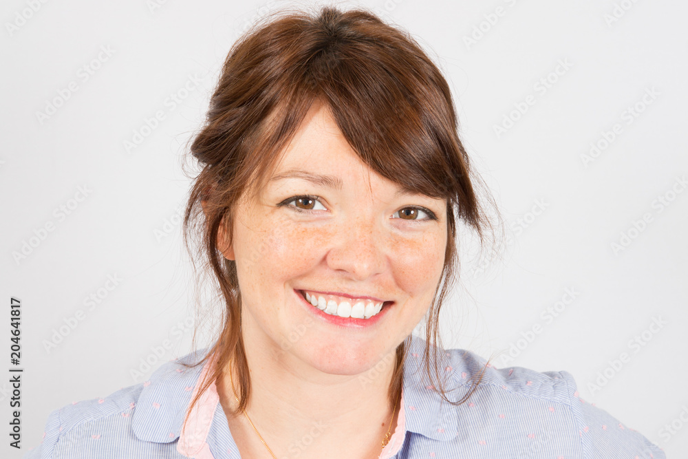 smiling pretty red hair portrait young woman smiling pretty red hair portrait young woman