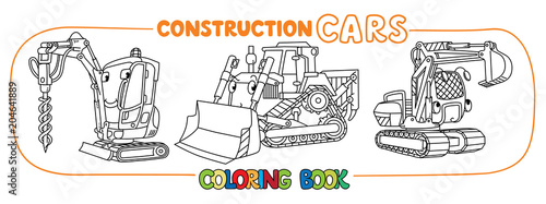 Funny constuction cars set. Coloring book