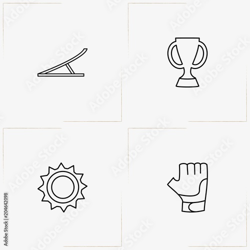 Bicycle Sport line icon set with bicycle glove, springboard and trophy
