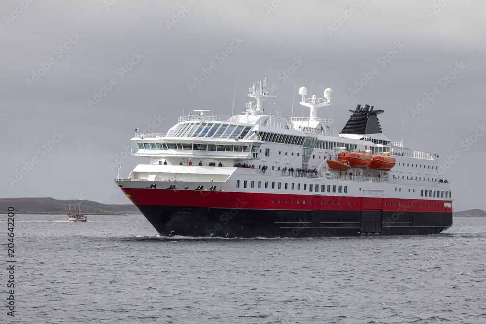 Coastal ship arrives Bronnoysund in Northern Norway