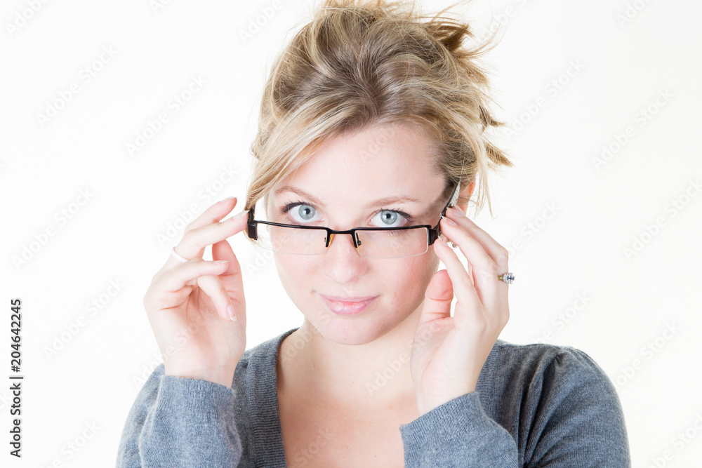 Attrative trendy girl young woman with eyeglasses isolated