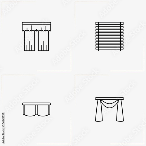 Curtains & Blinds line icon set with blinds and curtains