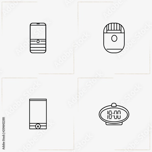 Electronic Devices line icon set with smart phone, electronic table watch  and epilator