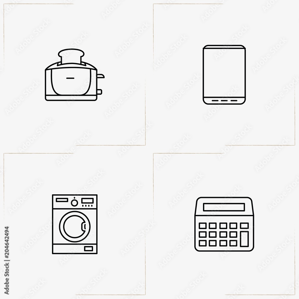 Electronic Devices line icon set with washing machine , toaster and calculator Electronic Devices line icon set with washing machine , toaster and calculator