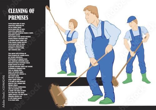 Naturalistic drawing characters wipers are cleaning