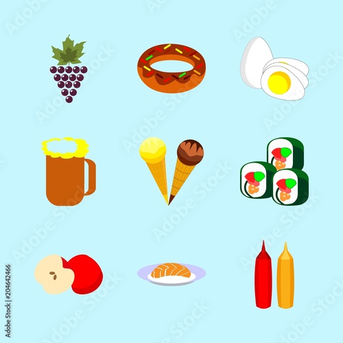 icons about Food with tasty, beer glass, cuisine, donut and cake