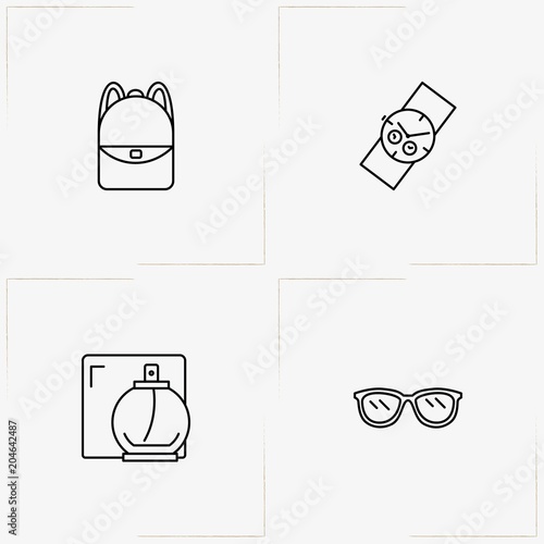 Fashion line icon set with watch , spectacles and perfume