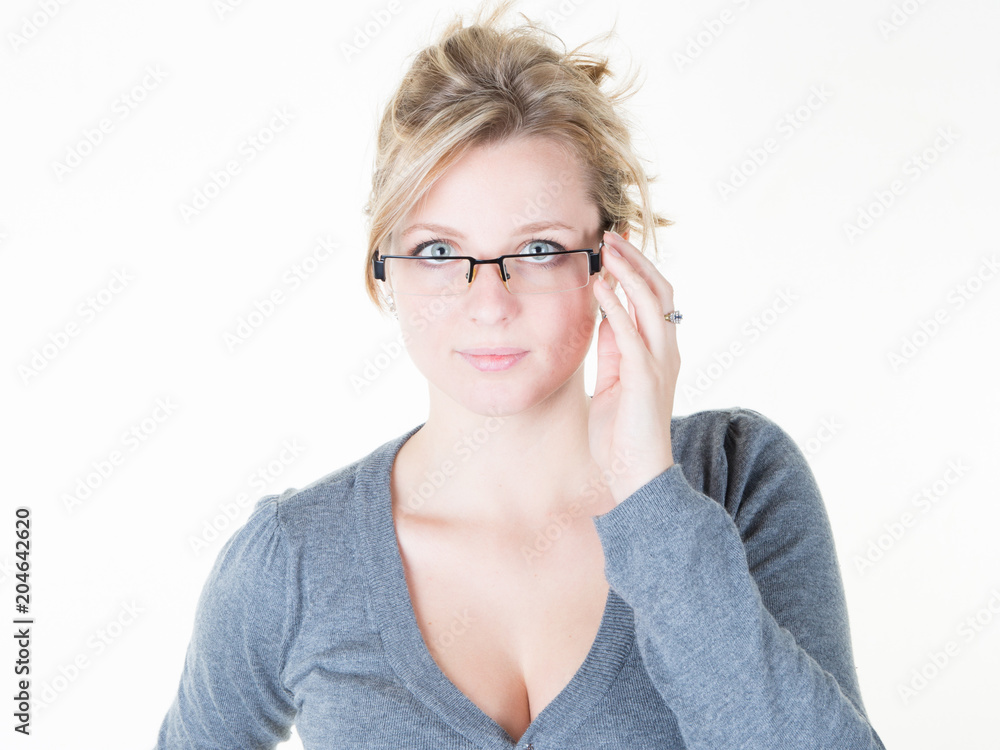 woman in glasses girl on white background woman in glasses girl on white background