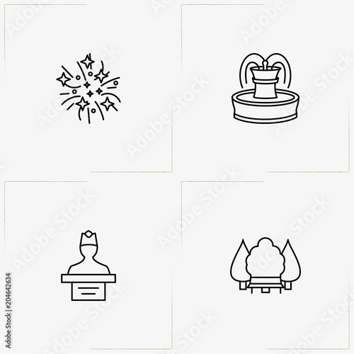 City Park line icon set with fountain , city park  and lecturer