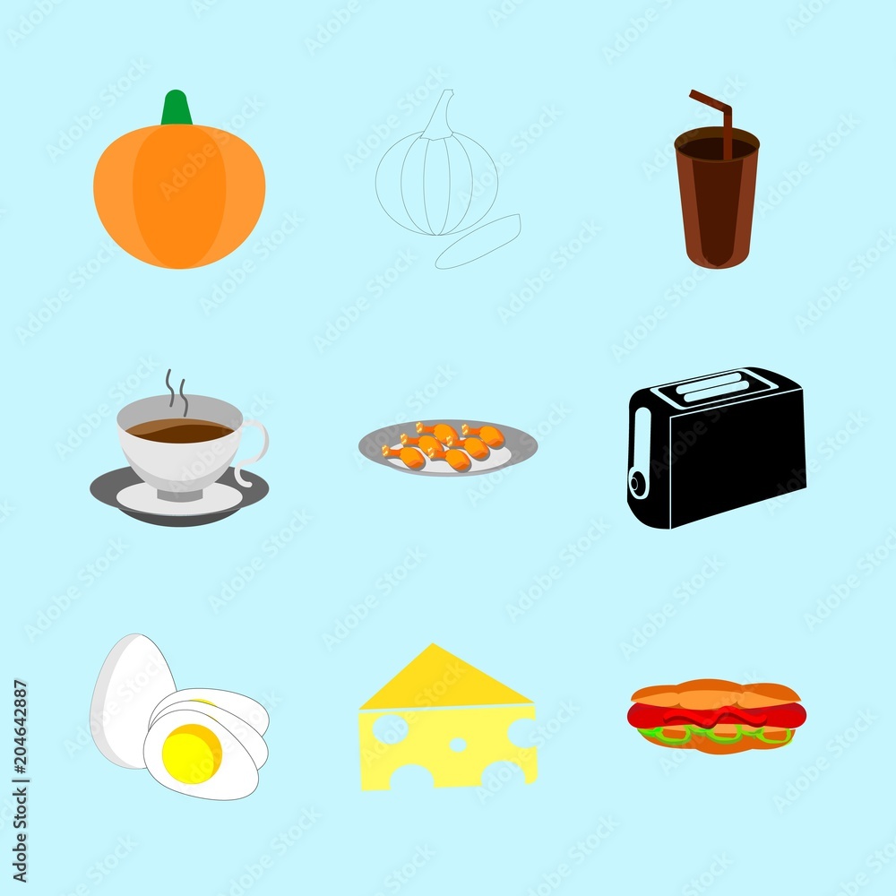icons about Food with tasty, tea, boiled egg, cup and hot chocolate