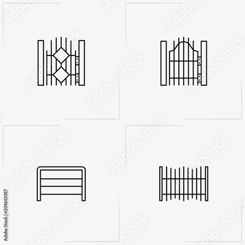 Fences And Wickets line icon set with fence and wicket