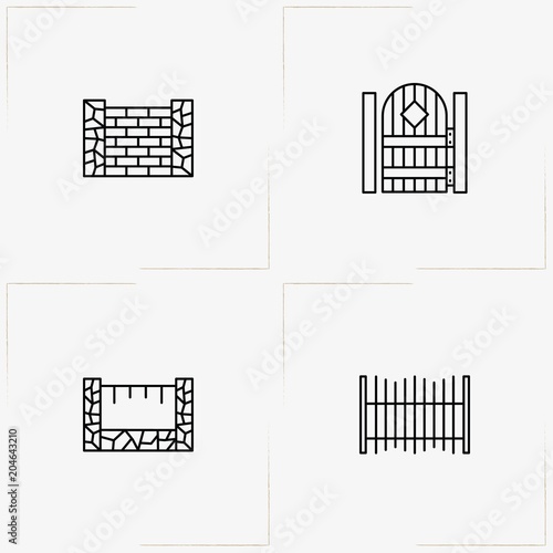 Fences And Wickets line icon set with fence and wicket