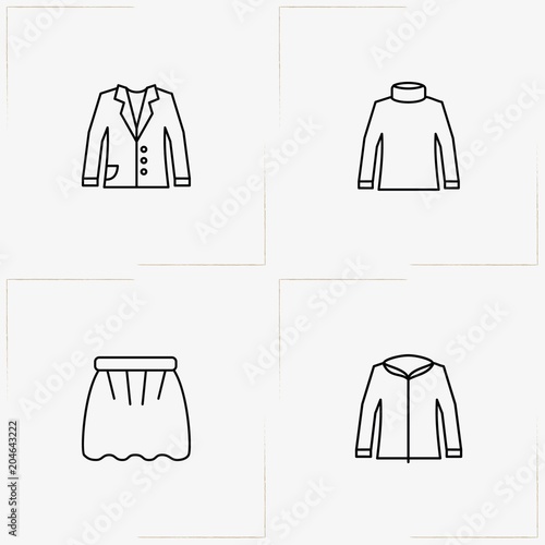 Clothes line icon set with skirt, pullover and blazer
