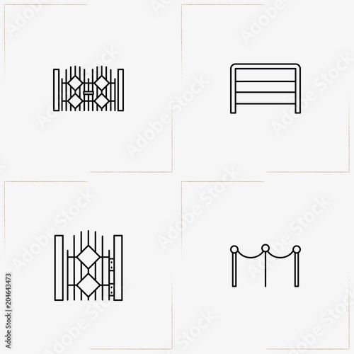 Fences And Wickets line icon set with gate, wicket and fence
