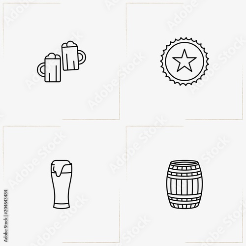 Beer line icon set with barrel of beer, beer glass and star logo