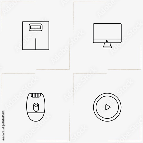 Electronic Devices line icon set with video play, epilator   and computer monitor