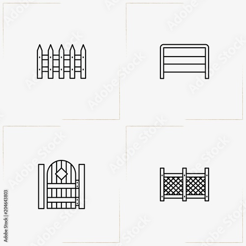 Fences And Wickets line icon set with wicket and fence