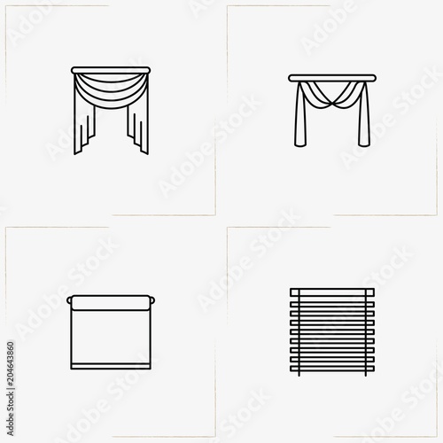 Curtains & Blinds line icon set with blinds and curtains