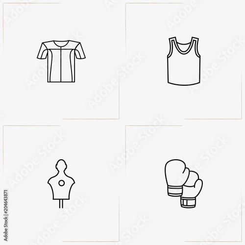 Boxing line icon set with punching bag, boxing gloves and sport shirt