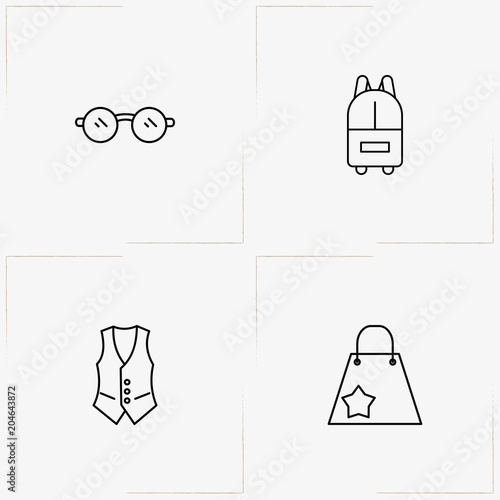 Fashion line icon set with backpack, bag and waistcoat
