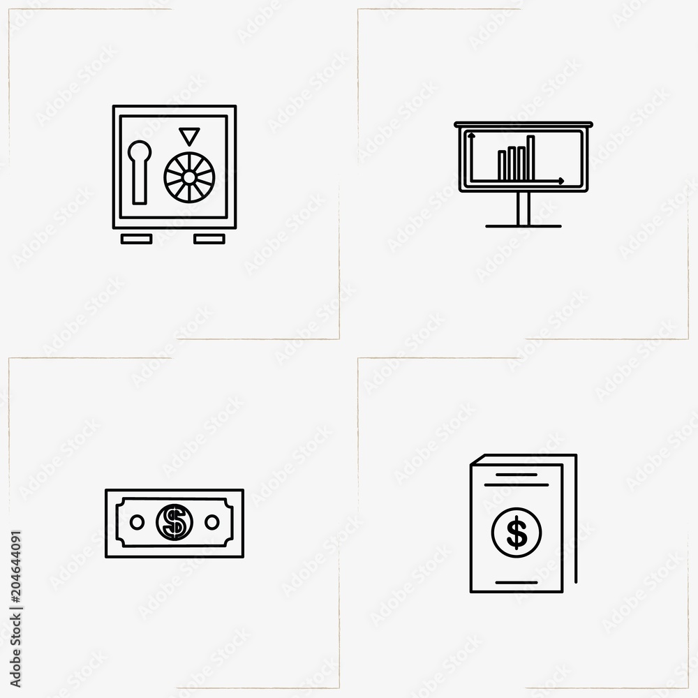 Finance line icon set with safe, money and accounting book Finance line icon set with safe, money and accounting book