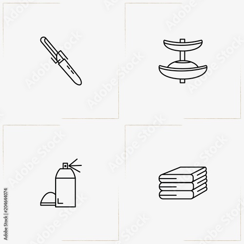 Bathroom line icon set with nail file, towels and bidet