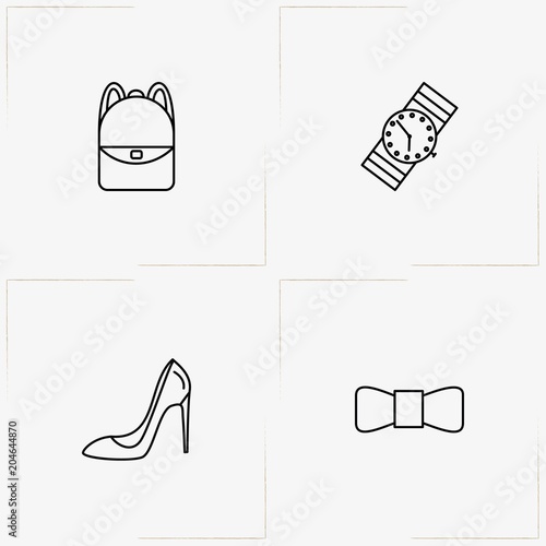 Fashion line icon set with bow tie, watch  and lady shoe