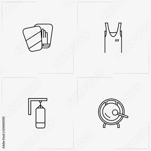 Boxing line icon set with boxing gong, boxing paw and punching bag
