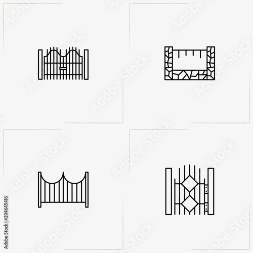 Fences And Wickets line icon set with gate, wicket and fence