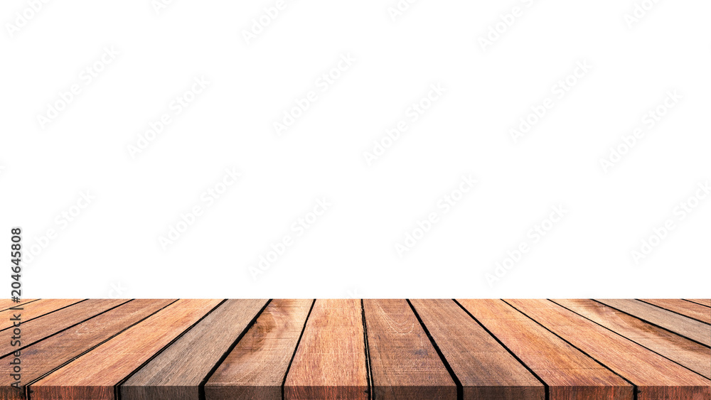 Empty old wooden table with white background Empty old wooden table with white background