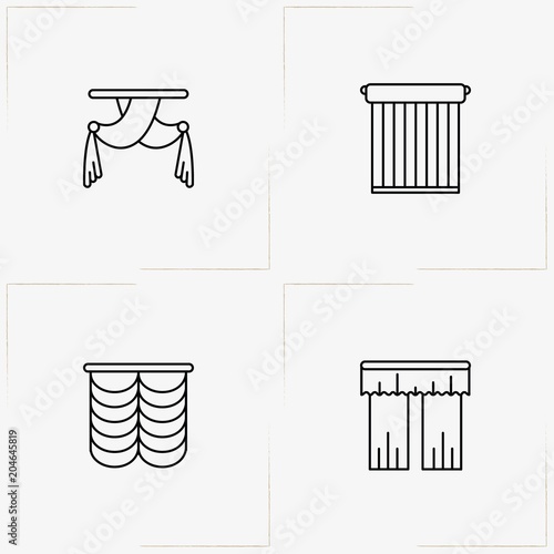 Curtains & Blinds line icon set with curtains and blinds